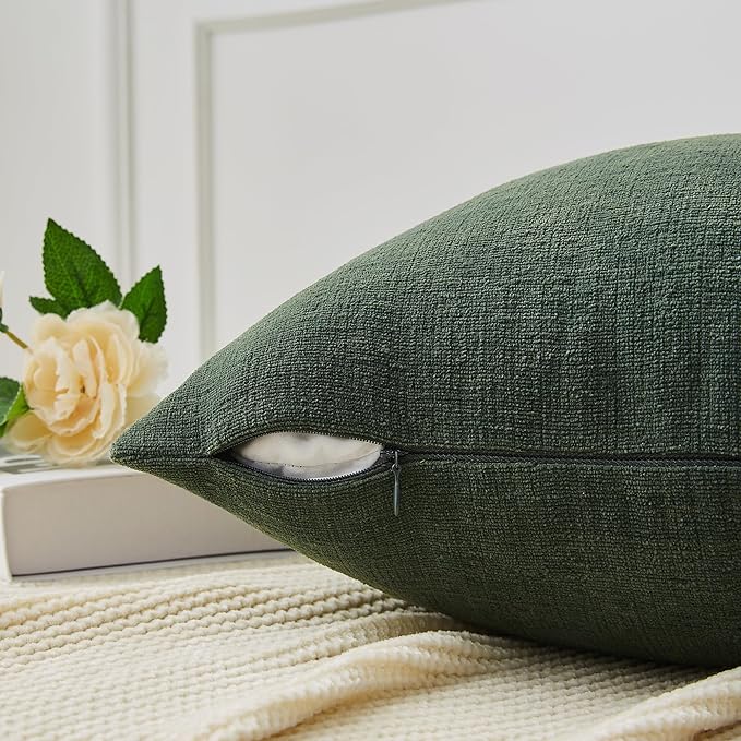 GAWAMAY Decorative Rectangle Throw Pillow Covers Lumbar Support Pillow 12"x20" Inch Set of 2, Soft Chenille Pillowcase for Living Room Bedroom Sofa Couch Cushion Cover Dark Green 30x50cm (No Insert)