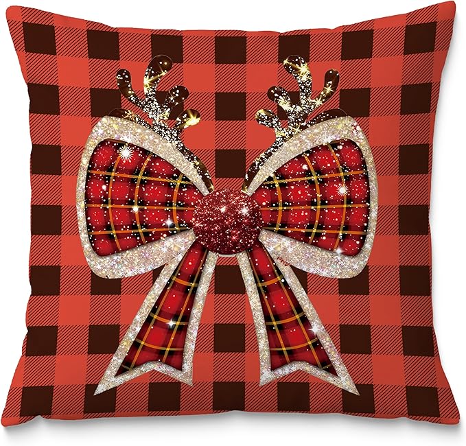 & Coquette Christmas Plaid Pillow Covers, 18x18 - Red Buffalo Plaid Decor for Living Room & Bedroom
