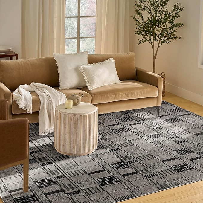 Nourison Home Nordic Black Grey 8' x 10' Scandinavian Area Rug - Easy Clean, Non Shedding, Bed Room, Living Room, Dining Room, Kitchen (8' x 10')
