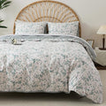 HoneiLife Floral Duvet Cover King - 100% Cotton Comforter Cover, Soft Botanical Bedlinen Set with Zipper Closure & Corner Ties,3-Piece Wildflower Comforter Cover Sets, Greenery