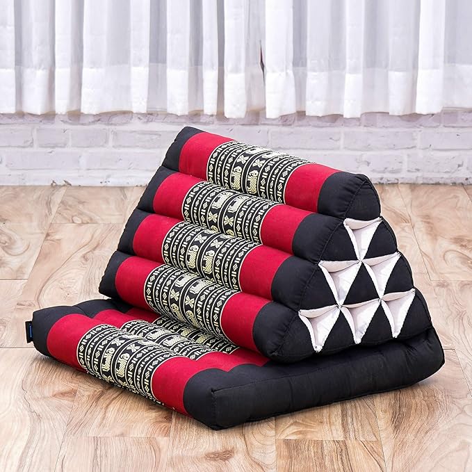 Leewadee 1-Fold Mat with Triangle Cushion – Comfortable TV Pillow, Foldable Mattress with Cushion Made of Kapok, 30 x 20 inches, Black Red