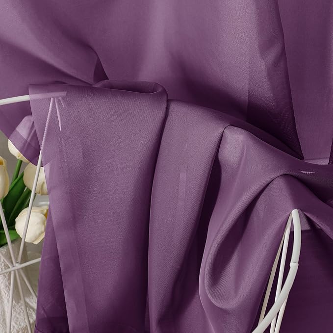 Aiyufeng Plum Purple Sheer Curtains 72 Inches Long 2 Panels Set, Solid Voile Top Dual Rod Pockets Stylish Breathable Drapes Window Treatment for Kid's Room/Bedroom/Living Room, 42W x 72L inches