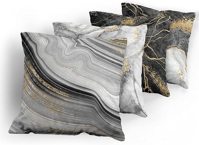 Ambesonne Marble Throw Pillow Cushion Case Pack of 4, Obsidian Like Ornaments Natural Stone Stains and Veins Golden Yellow Tone, Modern Accent Double-Sided Digital Printing, 18", Charcoal Grey Coconut