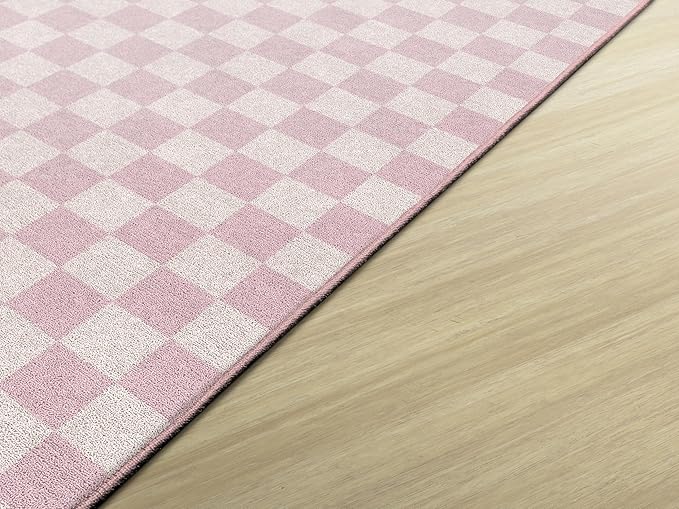 Flagship Carpets Schoolgirl Style Pink Checkerboard Educational Area Rug for Kids Room Seating Décor, Children's Classroom, Play Carpet for Teaching and Playroom, 7'6" x 12', Pink