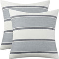 AmHoo Pack of 2 Farmhouse Linen Throw Pillow Cover Cushion Stripe Decoration Buffalo Retro Pillowcase with Hidden Zipper for Sofa Bedroom Car 16 x 16 Inch Light Grey Gray