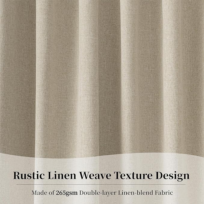KangBang Linen Blackout Curtains 84 Inches Long, Rod Pocket Back Tab Curtains for Bedroom Living Room, Rustic Burlap Window Drapes with Clip Rings Made 52 Inch Wide by 84 Inch Length 2 Panels