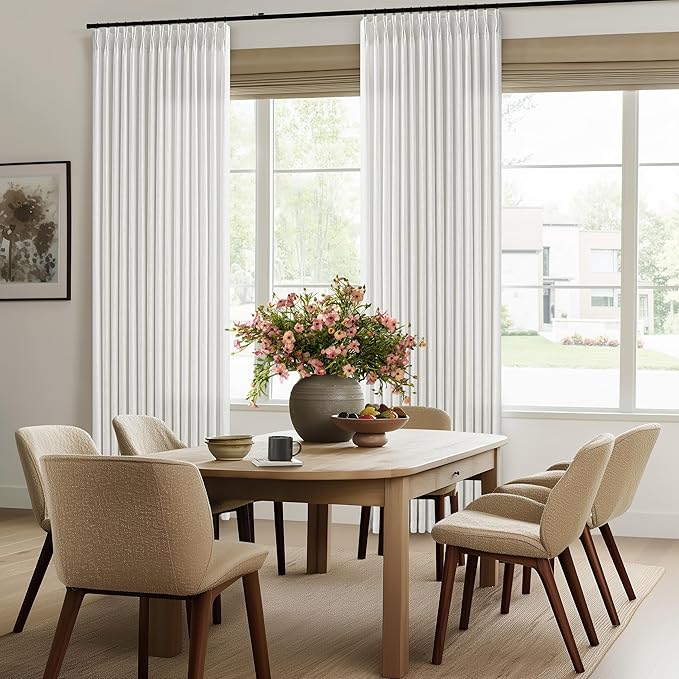 Ivory White Pinch Pleated Linen Curtains 1 Panel for Living Room Bedroom Memory Training Shaped Semi Sheer Pleat Drapes Hooks Rings Light Filtering Non See Through Window Curtain Sliding Door 60x108