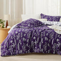 Bedsure Full Comforter Set - Dark Purple Bed Set, 3 Pieces Cute Floral Bedding, 1 Soft Reversible Botanical Flowers Comforter and 2 Pillow Shams