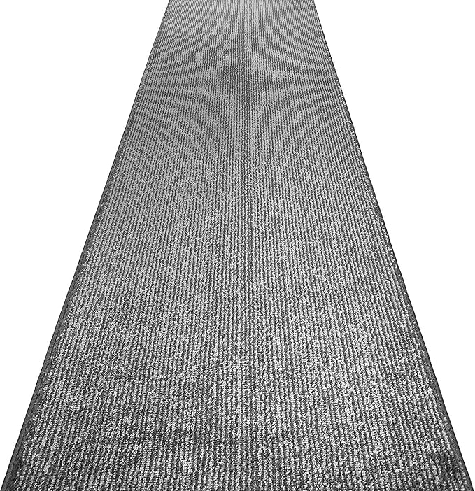 Custom Length Cut to Size Wide Width 18 feet Hall Runner, Non-Slip Rubber Backed, 31 inch Wide X Customized Length, Subtle Striped Grey