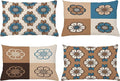 Ambesonne Retro Throw Pillow Cushion Case Pack of 4, Nostalgic Flower Petals Spring Vibes on Earthy Colors Mosaic Tile Themed, Modern Accent Double-Sided Printing, 20" x 12", Sea Blue Umber and Tan