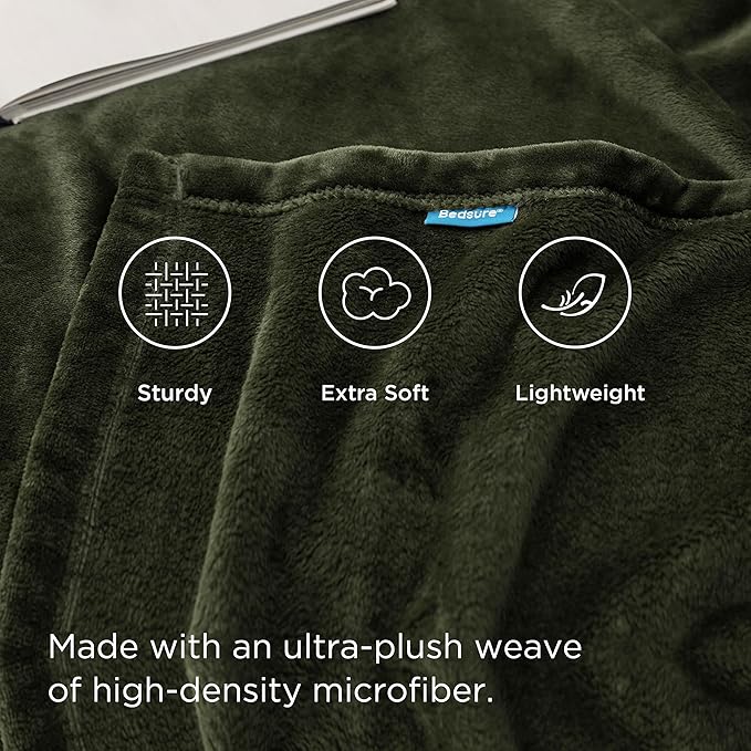 Bedsure GentleSoft Fleece Throw XL Blanket Olive Green - 300GSM Soft Lightweight Plush Cozy Blankets for Bed, Sofa, Couch, Travel, Camping, 50x70 inches