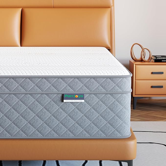 PurrJoys Firm Queen Mattress, 12 Inch Queen Bed Mattress in a Box，Cooling-Gel Memory Foam&Pocket Spring Hybrid, CertiPUR-US Certified, Firm