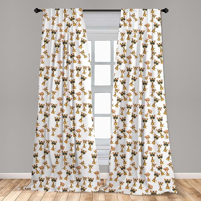 Ambesonne Giraffe Curtains, Savannah Animal Romantic Characters Funny Mascots in Human Clothes, Window Treatments 2 Panel Set for Living Room Bedroom, Pair of - 28" x 63", Brown Yellow