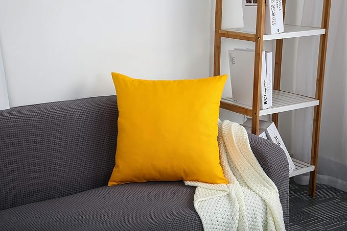 TangDepot Handmade Decorative Solid 100% Cotton Canvas Throw Pillow Covers/Pillow Shams, (24" x24" , Gold Yellow, 1 Count (Pack of 1))