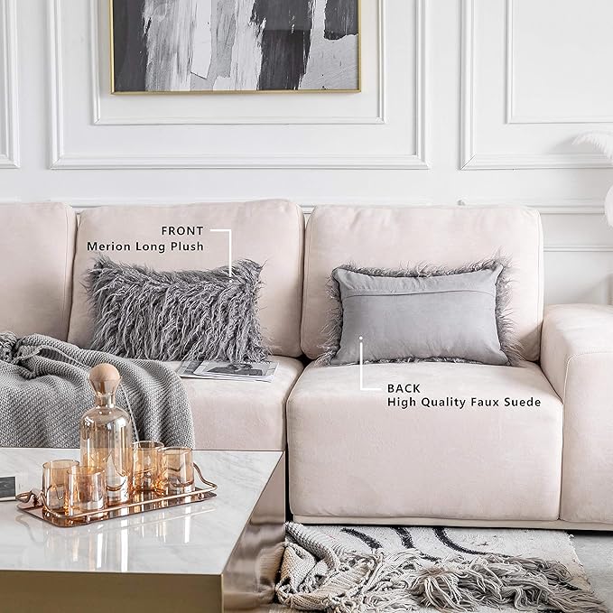 Home Brilliant Dark Grey Throw Pillow Covers Decorative Fur Oblong Throw Pillow Case Rectangle Cushion Cover, 2 Pcs, 12x20 Inches, 30x50cm