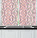 Lunarable Aztec Kitchen Curtains, Warm Pastel Colored Modern Traditional Folkloric Ethnic Rhombus Squares, Window Drapes 2 Panel Set for Kitchen Cafe Decor, 55" x 24", Blush Indigo Pale Teal