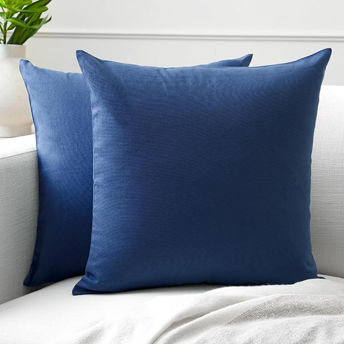 Encasa XO Throw Pillow Covers 20x20 in Set of 2 Cobalt Blue | No Inserts | Cotton Pillow Covers for Living Room, Bed, Sofa, Couch | Decorative Cushion Covers with Improved Zippers