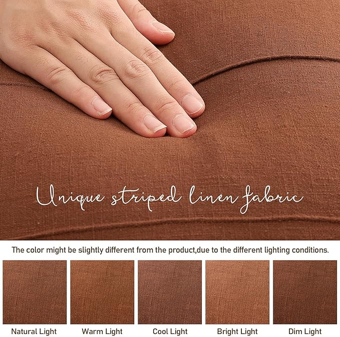 Decorative Linen Throw Fall Pillow Covers 20x20 Set of 2 Solid handcrafted Striped Cushion Covers for Bed Soft Modern Farmhouse Neutral Pillowcase for Couch Bedroom Living Room Home Fall Decor(Rust)