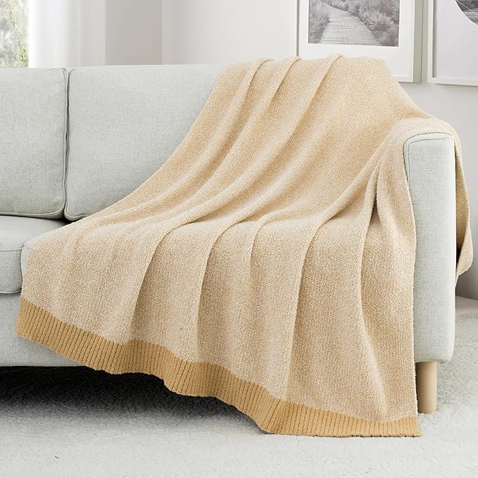 Carriediosa Heather Throw Blanket 60" X 80" Twin, 400GSM Ultra Soft Microfiber Fuzzy Fluffy Reversible Knitted Blankets Cozy Plush Lightweight and Warm Fall Throws for Couch, Bed, Sofa, Yolk Yellow