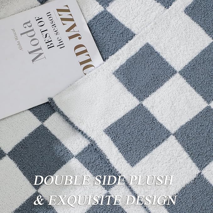 bearberry Fuzzy Checkerboard Grid Throw Blanket Knitted Soft Cozy Warm Microfiber Blanket Decor for Couch Sofa Bed Home Travel (Charcoal Grey, 40''x50'')