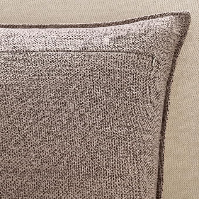 Meekio Set of 2 Taupe Brown Pillow Covers 20x20, Linen Look Throw Pillow Covers with Flange Edge for Sofa Couch Living Décor