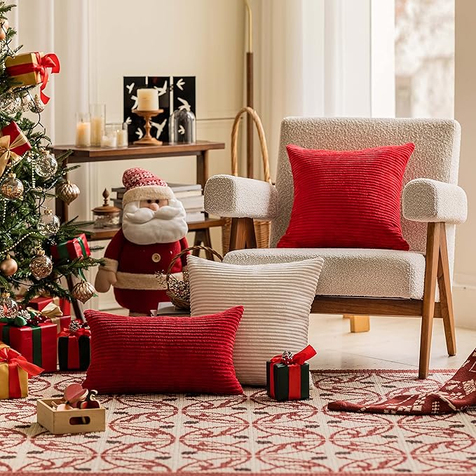 Home Brilliant 2 Pack Super Soft Plush Corduroy Solid Textured Large Throw Euro Pillow Shams Cushion Cover for Couch Floor 26x26 Christmas Pillow Covers, for 28x28 Insert, Cream Cheese