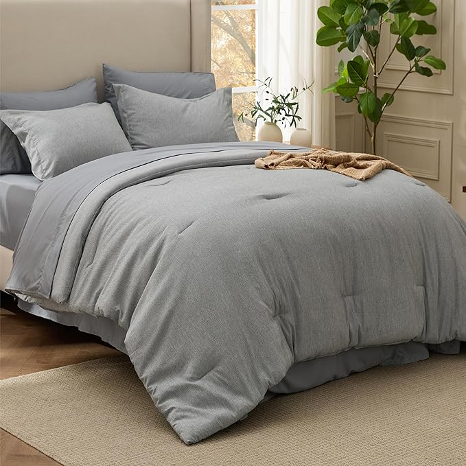 Bedsure King Size Comforter Set Dark Grey - Bed in a Bag King Bedding 7 Pieces, Cationic Dyed Bed Set Gift for Family, Dark Grey Soft Bedding for All Seasons Comforter with Sheets, Pillowcases & Shams
