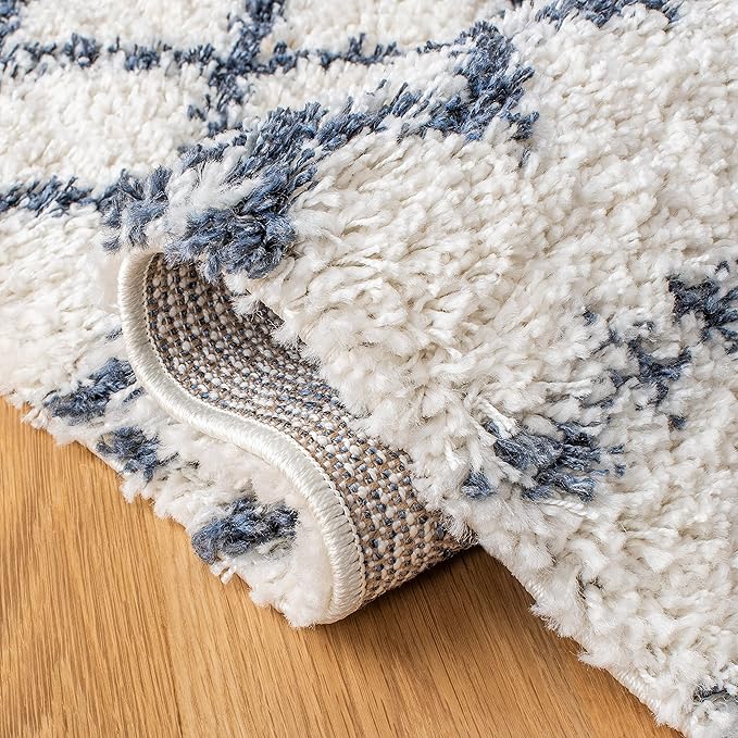 SAFAVIEH Arizona Shag Collection Area Rug - 10' x 14', Ivory & Slate, Moroccan Design, Non-Shedding, 1.6-inch Thick, Ideal for High Traffic Areas in Living Room, Bedroom (ASG741M-10)
