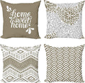 Ambesonne Geometric Throw Pillow Cushion Case Pack of 4, Home Phrase Minimal Zigzag Squama Dahlia Flowers Chevron Tribal, Modern Accent Double-Sided Digital Printing, 20", Cocoa White Charcoal Grey