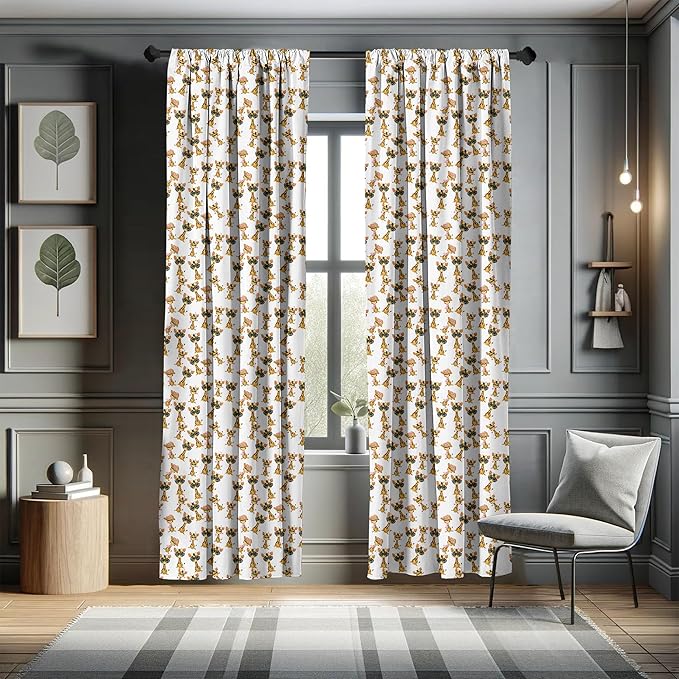 Ambesonne Giraffe Curtains, Savannah Animal Romantic Characters Funny Mascots in Human Clothes, Window Treatments 2 Panel Set for Living Room Bedroom, Pair of - 28" x 63", Brown Yellow