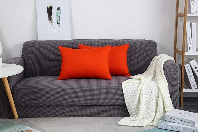 TangDepot Handmade Decorative Solid 100% Cotton Canvas Throw Pillow Covers/Pillow Shams, (12" x20" , Red Orange, 1 Count (Pack of 1))