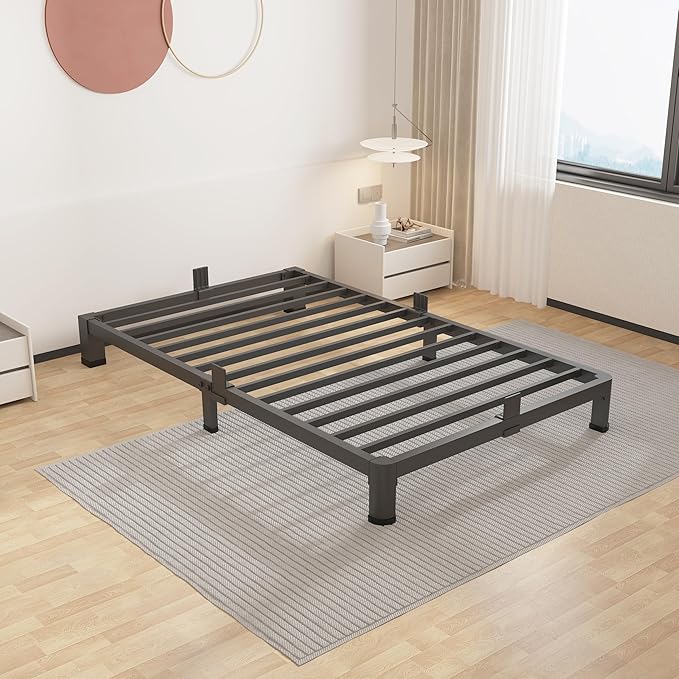 ROIL 4 inch Twin Bed Frames with Round Corner Legs Mattress Retainers 3500LBS Heavy Duty Steel Slats No Box Spring Needed Platform Noise-Free Easy Assembly