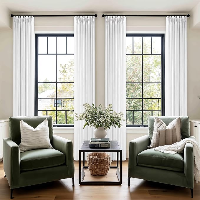 90 Inch Pinch Pleated Linen Curtains for Living Room Bedroom Memory Training Shaped Semi Sheer Pleat Drapes with Hooks Rings Light Filtering Window Curtain 50x90 Inch Length 1 Panel Snow White