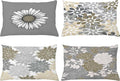 Ambesonne Floral Throw Pillow CushiCase Pack 4, Flower Petals Modern Color Palette Chamomile Peony Dahlia Sunflower Print, Modern Accent Double-Sided Digital Printing, 20" x 12", Slate Brown Grey