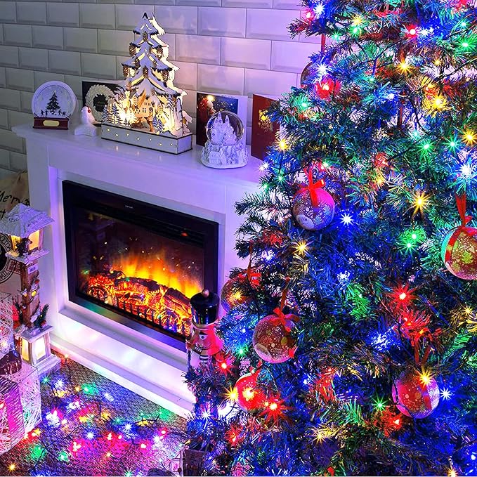 JMEXSUSS 8 Modes Christmas Tree Lights Multicolor, 250 LED Christmas Lights Indoor, 91.5ft Green Wire Waterproof Christmas Light Outdoor for Tree Party Garden Patio Christmas Decoration