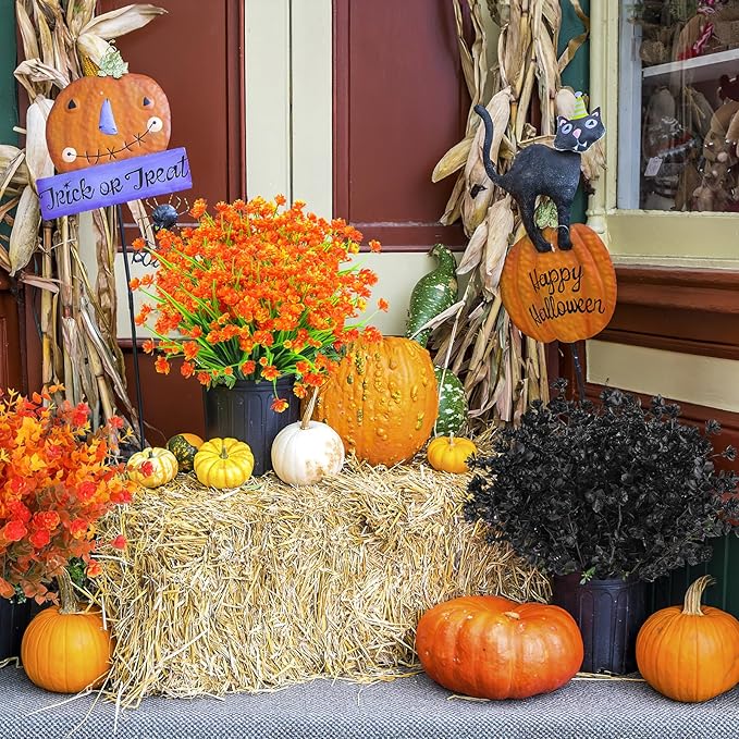 AGIRL 24 Bundles Artificial Fall Flowers Outdoor Indoor Decoration,Fake Plastic Flowers,Faux Mums Plant for Thanksgiving Fall Decor,for Hanging Outside Garden Front Door Porch Patio Window Box