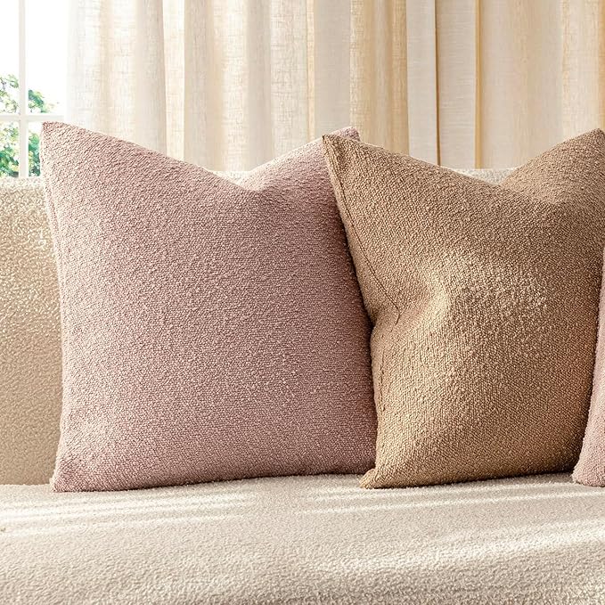 Foindtower Decorative Textured Boucle Throw Pillow Covers Accent Solid Pillow Cases Neutral Soft Cozy Couch Cushion Case for Chair Sofa Bedroom Living Room Home Decor 20x20 Inch,1PC,Light Pink