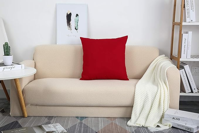 TangDepot Handmade Decorative Solid 100% Cotton Canvas Throw Pillow Covers /Pillow Shams, (16"x16", Christmas Red), 1 Count (Pack of 1)
