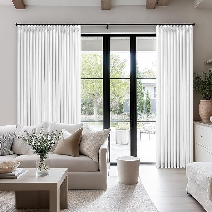 Snow White 84 Inches Long 70 Inch Wide Curtains for Living Room Light Filtering Semi Sheer Modern Farmhouse Pleated Curtain Back Tab for Patio Sliding Door Dining Room Large Window 1 Panel 70x84