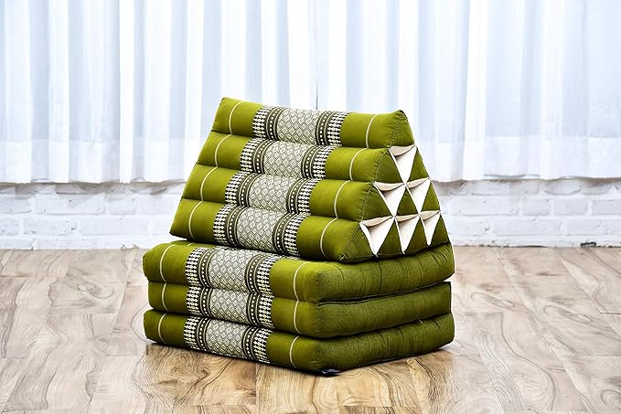 Leewadee - Comfortable Japanese Floor Mattress - Thai Floor Bed with Triangle Cushion - Futon Mattress - Thai Massage Mat, 67 x 21 inches, Green, Kapok Filling