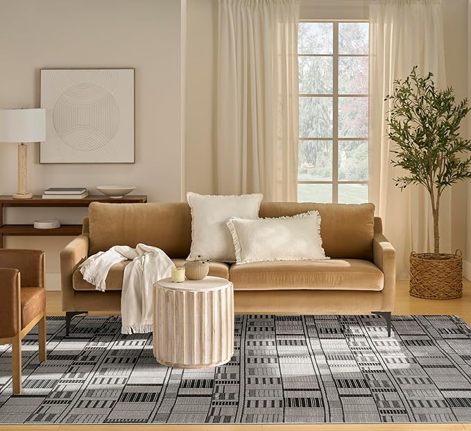 Nourison Home Nordic Black Grey 8' x 10' Scandinavian Area Rug - Easy Clean, Non Shedding, Bed Room, Living Room, Dining Room, Kitchen (8' x 10')