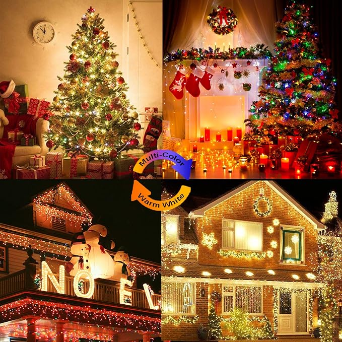 Decute 800Leds 272FT Colors Changing Christmas String Lights 4 Colors in 1 Strand 11 Modes, Waterproof Indoor Outdoor Tree Fairy Lights Warm White & Multicolor with Timer Remote