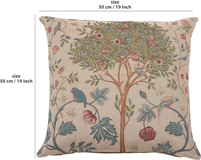 Charlotte Home Furnishings Decorative Tapestry Pillow Cover 19x19 in, Beige Kelmscott Couch Throw Pillow Cover, French Country Square Cushion Cases for Bed Room Home Decor, Soft Cotton Jacquard Woven