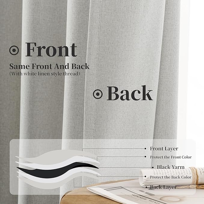 KangBang Linen Blackout Curtains 108 Inch Length for Living Room 2 Panels Set Back Tab Loop Pocket Drapes Light Grey UV Protection Curtains for High Window Vertical 9 FT Tall 52 by 108