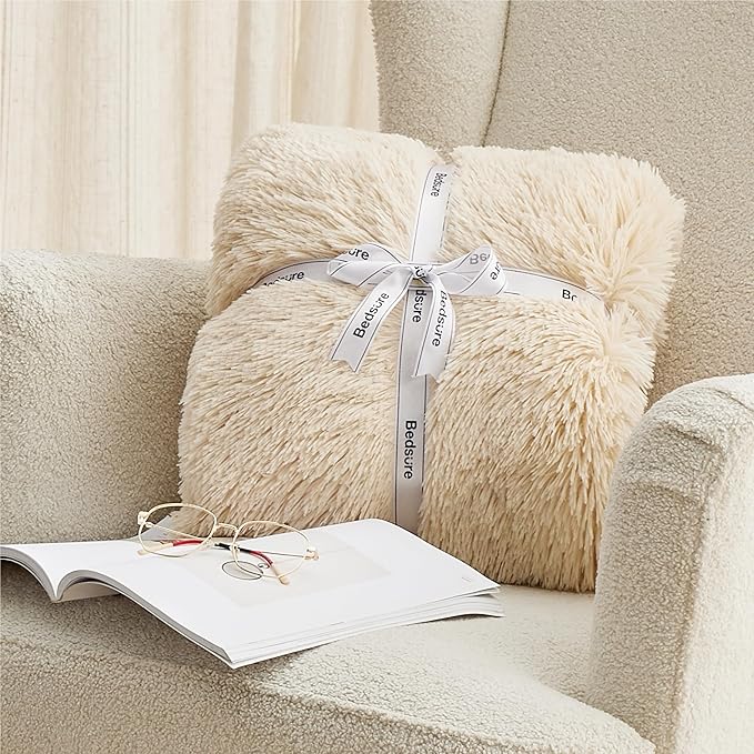 Bedsure GentleSoft Fluffy Beige Throw Blanket for Bed, Faux Fur Gifts Beige Decor Light Tan Khaki Blanket Neutral Decoration for Home, Soft Cozy Fuzzy Plush Thick Warm Sherpa Fleece Cute Stuff, 50x60
