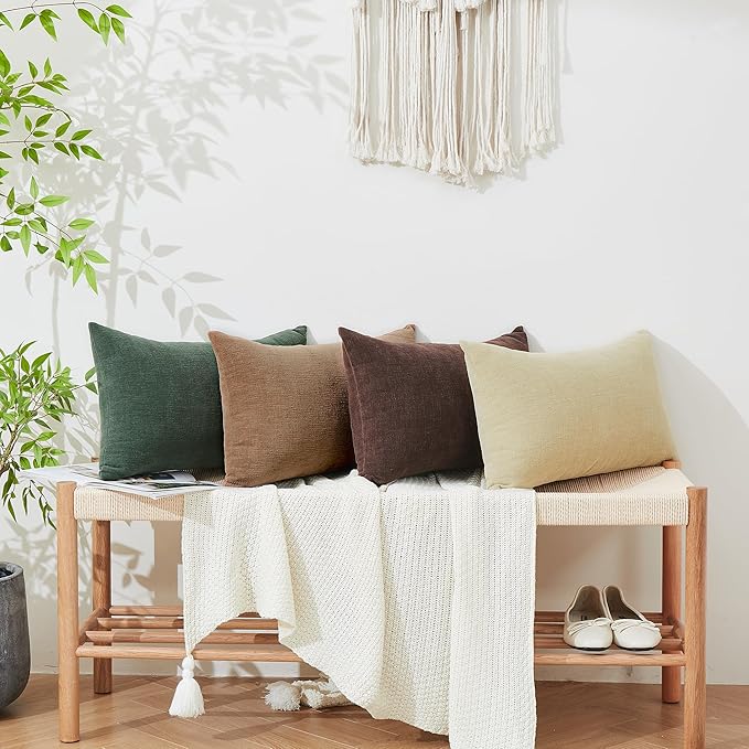 GAWAMAY Decorative Rectangle Throw Pillow Covers Lumbar Support Pillow 12"x20" Inch Set of 2, Soft Chenille Pillowcase for Living Room Bedroom Sofa Couch Cushion Cover Dark Green 30x50cm (No Insert)