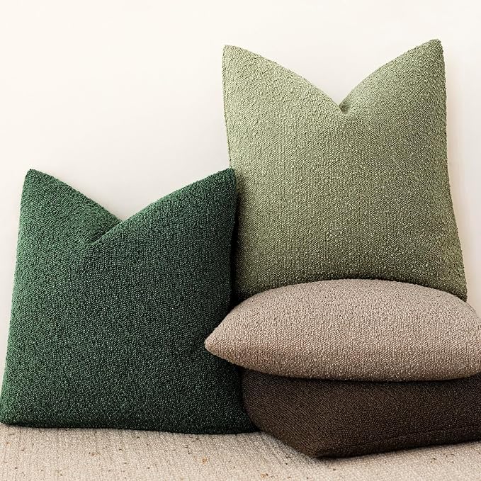 Foindtower Decorative Textured Boucle Throw Pillow Covers Accent Solid Lumbar Pillow Cases Neutral Cozy Couch Cushion Case for Chair Sofa Bedroom Living Room Home Decor 12x20 Inch,1PC,Pine Green