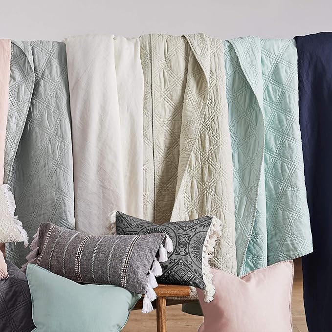 Levtex Home - 100% Linen Front/100% Cotton Back - Full/Queen Quilt - Washed Linen - Spa - Quilt Size (88 x 92in.)