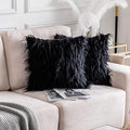 Home Brilliant Faux Fur Pillow Cover for Living Room Black Fall Throw Pillow Case Fuzzy Pillows Cushion Covers, 18 x 18 Inch, 45cm, Black
