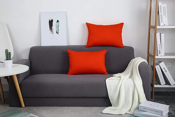 TangDepot Handmade Decorative Solid 100% Cotton Canvas Throw Pillow Covers/Pillow Shams, (12" x20" , Red Orange, 1 Count (Pack of 1))